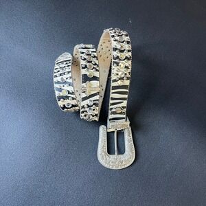 BHW Zebra Print Rhinestone Western Belt L Genuine Leather Cross Studded Rodeo